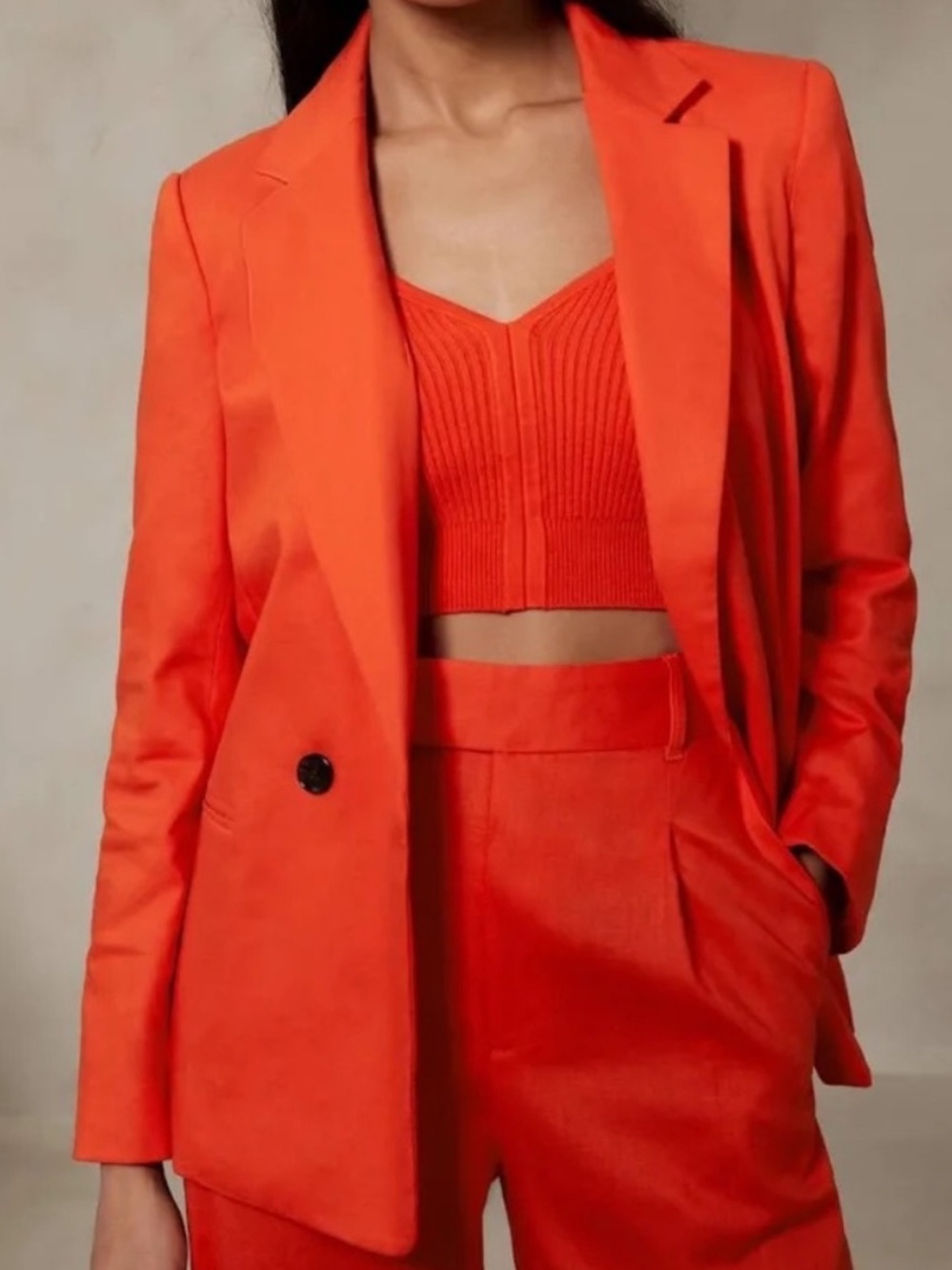 Banana Republic LINEN-BLEND DOUBLE BREASTED BLAZER Size 16 Red-Orange